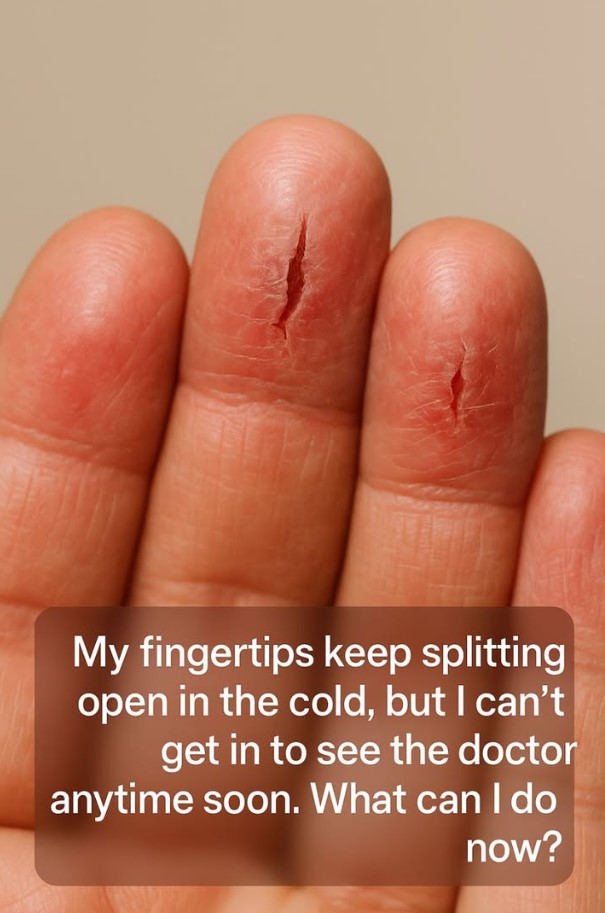 My fingertips keep splitting open in the cold, but I can’t get in to see the doctor anytime soon. What can I do now?