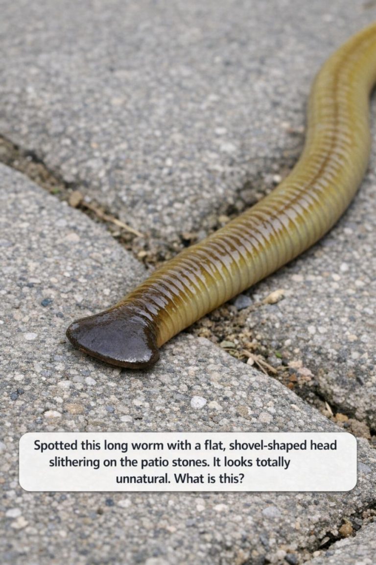 Spotted this long worm with a flat, shovel-shaped head slithering on the patio stones. It looks totally unnatural. What is this?