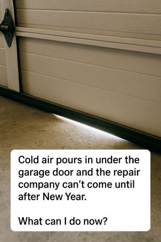 Cold air pours in under the garage door and the repair company can’t come until after New Year. What can I do now?
