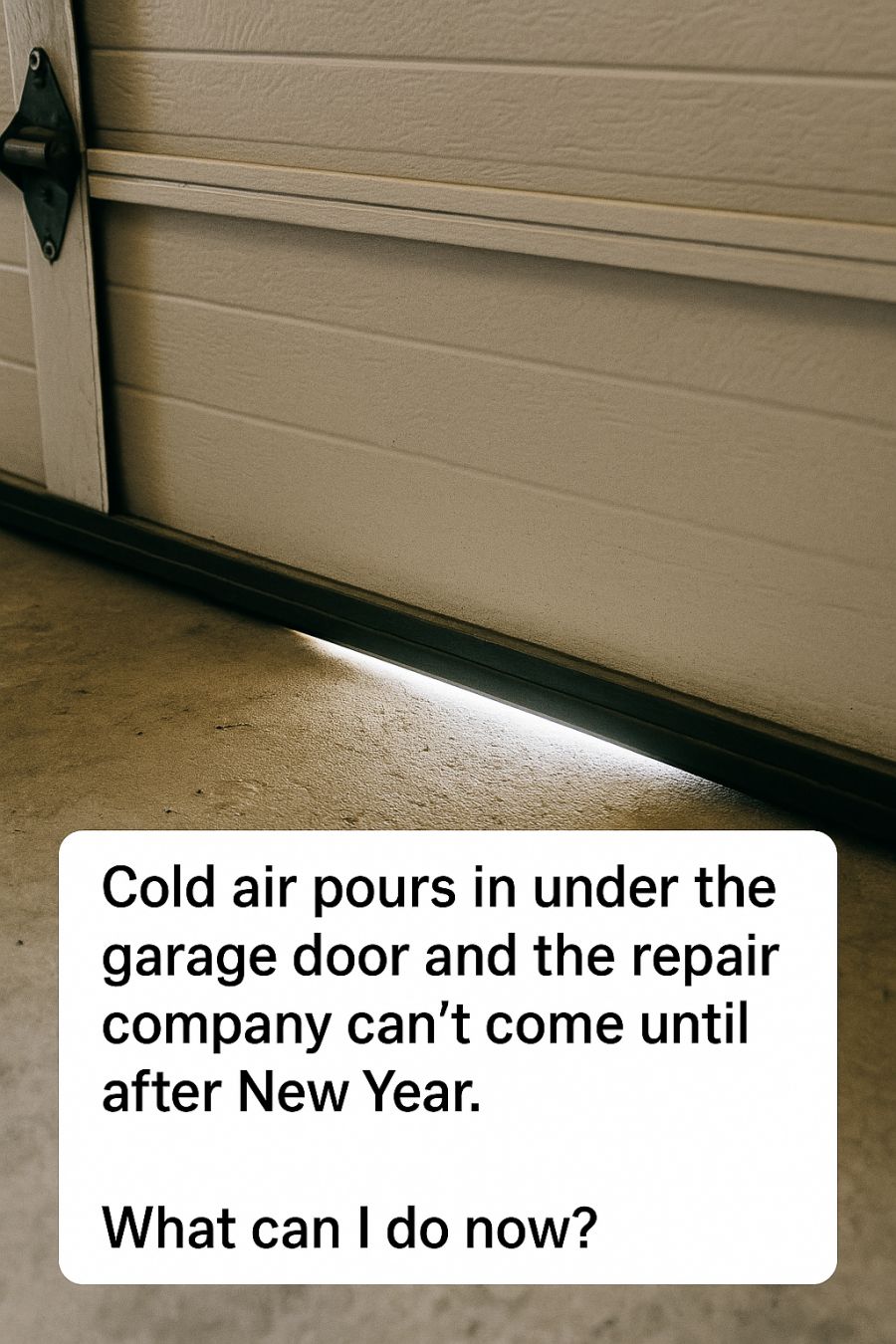Cold air pours in under the garage door and the repair company can’t come until after New Year. What can I do now?