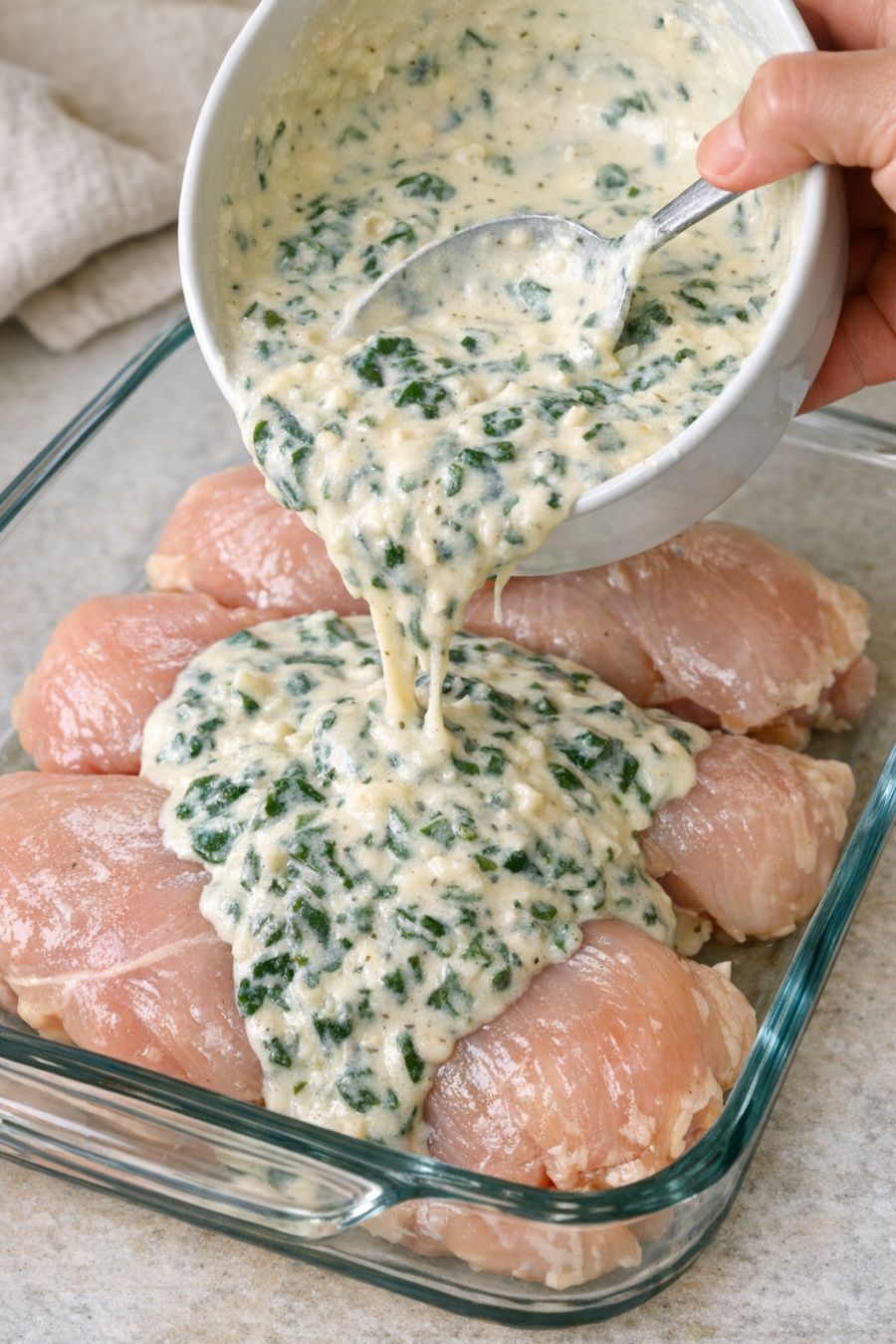 Pour this 1 velvety mixture over chicken breasts into a glass casserole dish for a cold-weather meal that’s shockingly comforting