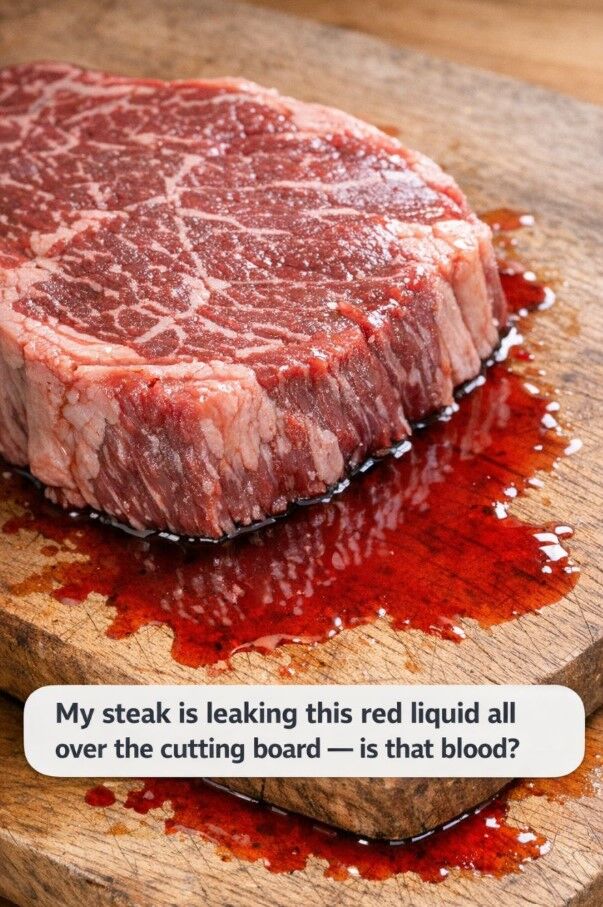 My steak is leaking this red liquid all over the cutting board — is that blood?